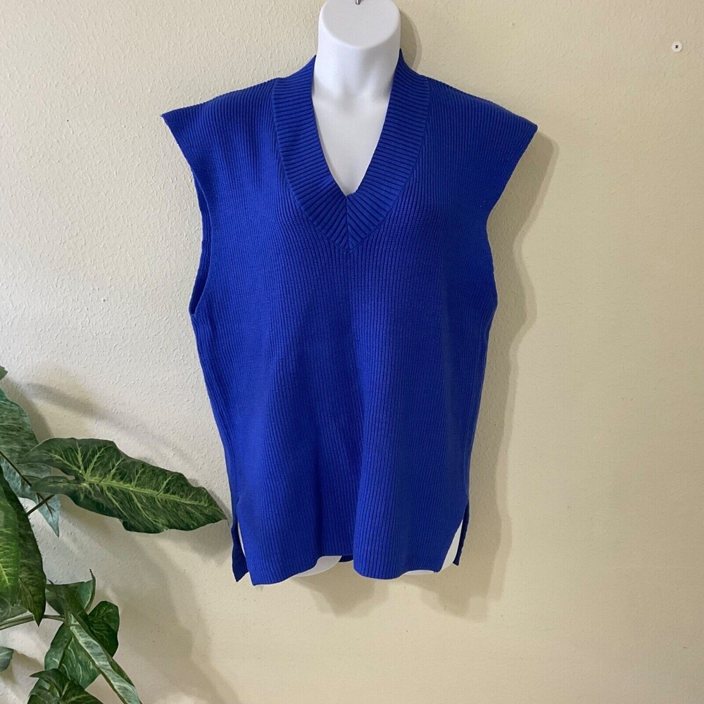 Anthropologie womens OS Knit V-Neck Vest Tunic Sweater Top electric Blue